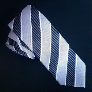 Sondergaard Copenhagen Repp Tie Silk Diagonal Blue, Grey & White Striped